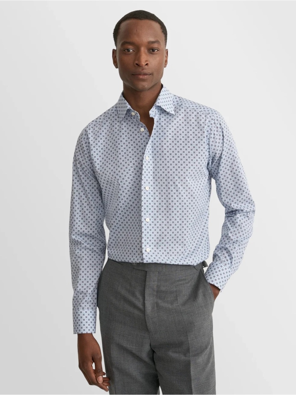 Eton Men's Navy and White Micro-Pattern Dress Shirt